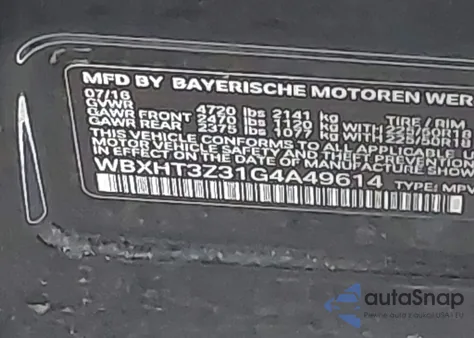 2016 BMW X1 xDrive28I z USA, uszkodzony, nr VIN WBXHT3Z31G4A49614